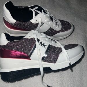 Michael Kors Women's Glittery Pink and White Sneakers